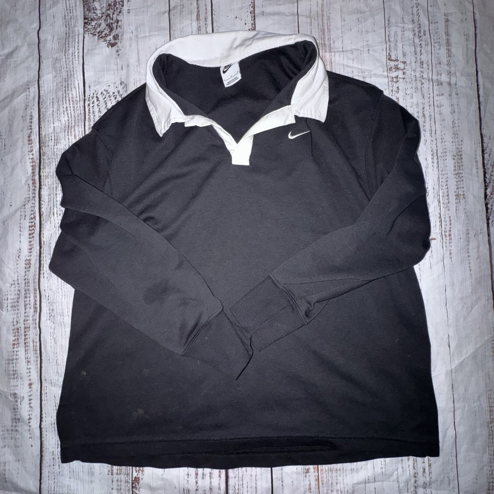 Nike Women's Essential Black/White Oversized Long-Sleeve Polo (FB8720-010) M/L